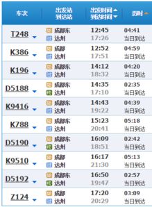 成都到达州动车时刻表及出行指南