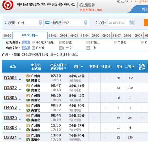 广州高铁时刻表解析